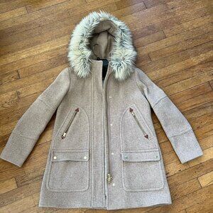J.Crew Chateau Parka in Italian Stadium Cloth Size 6 Beige - Detachable Fur Hood